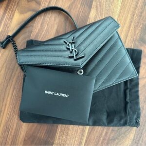 SAINT LAURENT (YSL) CASSANDRE ENVELOPE CHAIN WALLET - BLACK